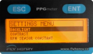 Menú Setting del PPG Meter.
